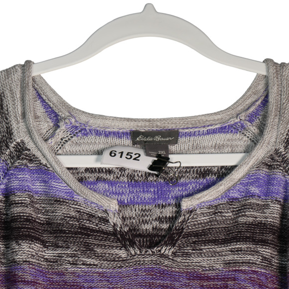 Eddie Bauer Tunic Sweater Women 2X Purple Gray Stripe Normcore Elevated Basics - Picture 3 of 7